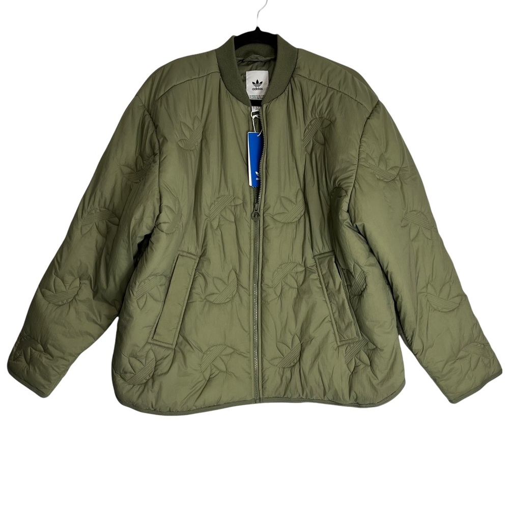 14) NWT ADIDAS Originals Trefoil Green Oversized Bomber Liner Jacket Size Small - Picture 2 of 16